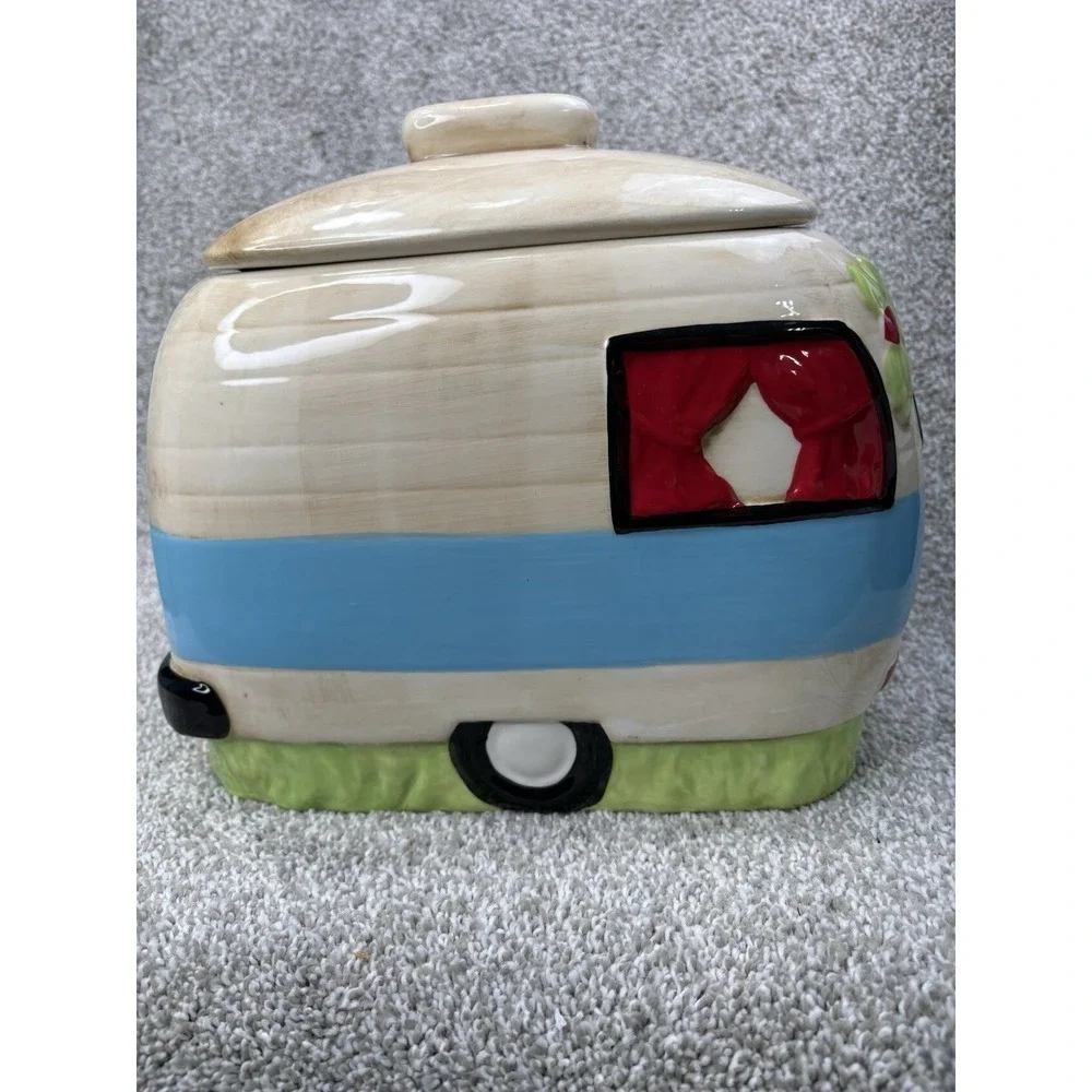 Creative Co-op Happy Camper Cookie Jar Kellie Montana Ceramic Camper R V Kitchen